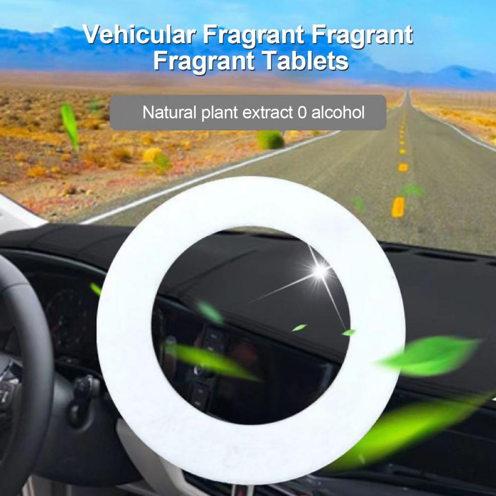 Vehicular fragrant tablets with natural plant extract displayed on car dashboard, sps street style