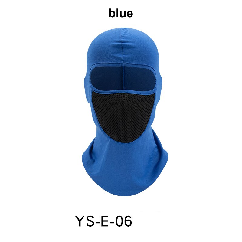 Blue full face balaclava hood with mesh mouth cover, SPS street style quality accessory.