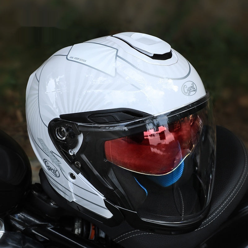 Summer Men's Motorcycle Half Three-quarter Helmet Men's All-season Double Visor