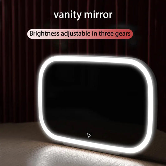 LED vanity mirror with adjustable brightness on a wooden surface, modern home decor gift