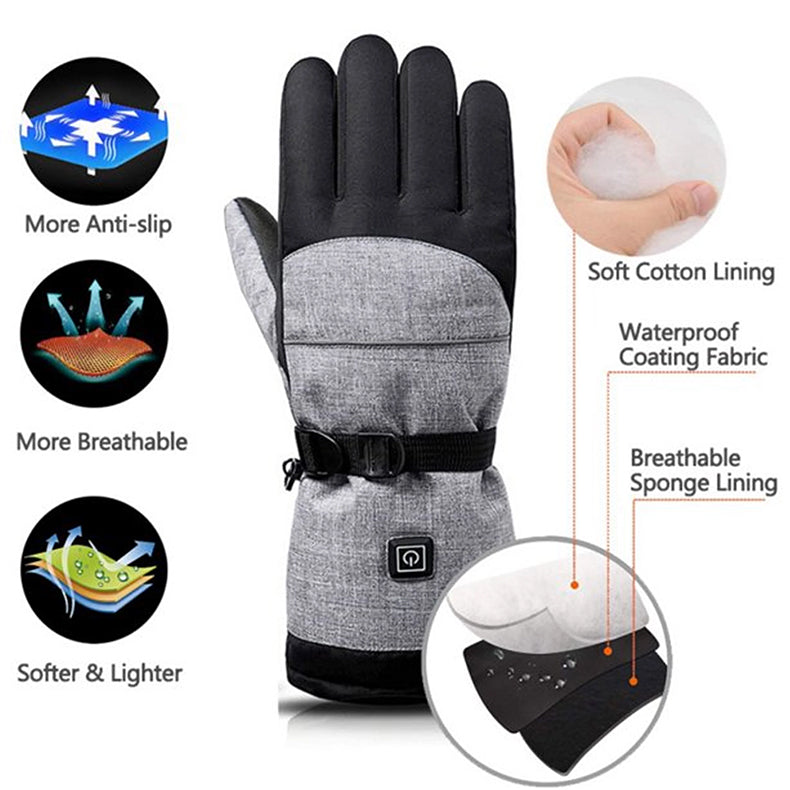 Electric Heated Gloves - Waterproof Winter Warm Rechargeable Gloves for Ski, Snowmobile and Outdoor Activities