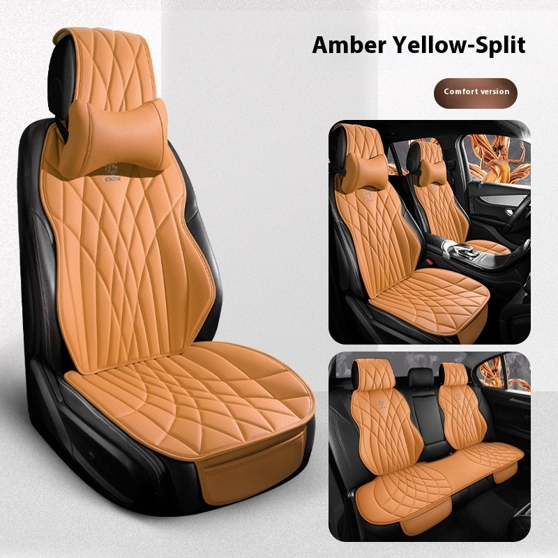 Amber yellow-split diamond pattern car seat covers on black seats, comfort version, sps street style.