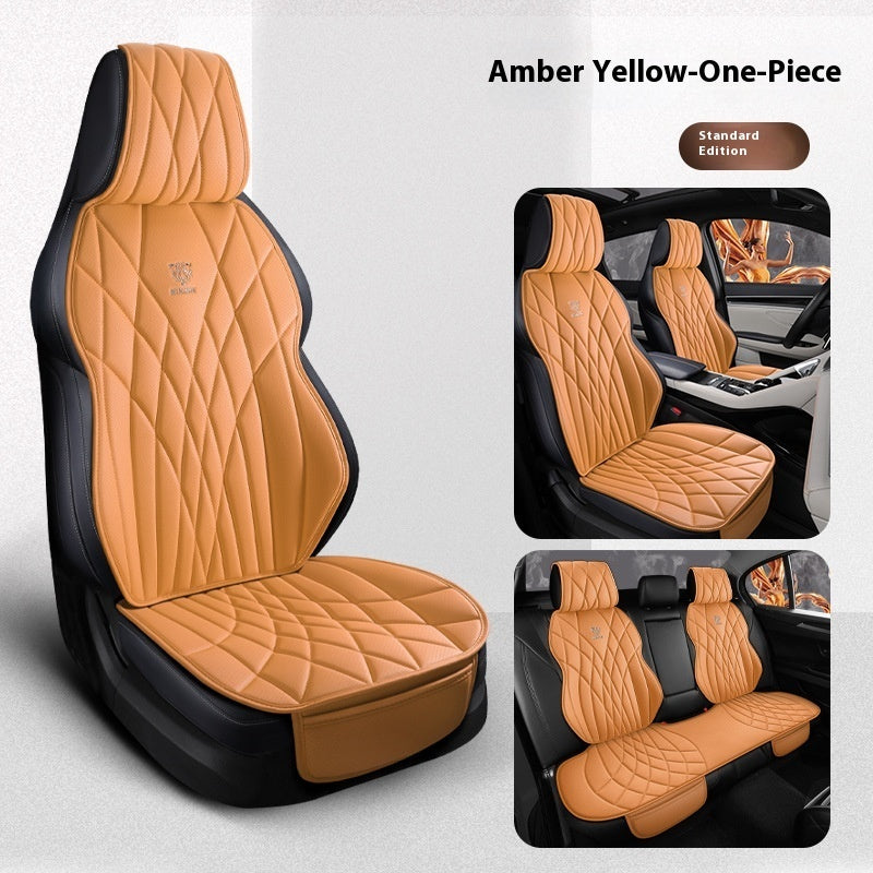 Amber yellow one-piece car seat cover set, diamond-stitched, stylish street style accessory