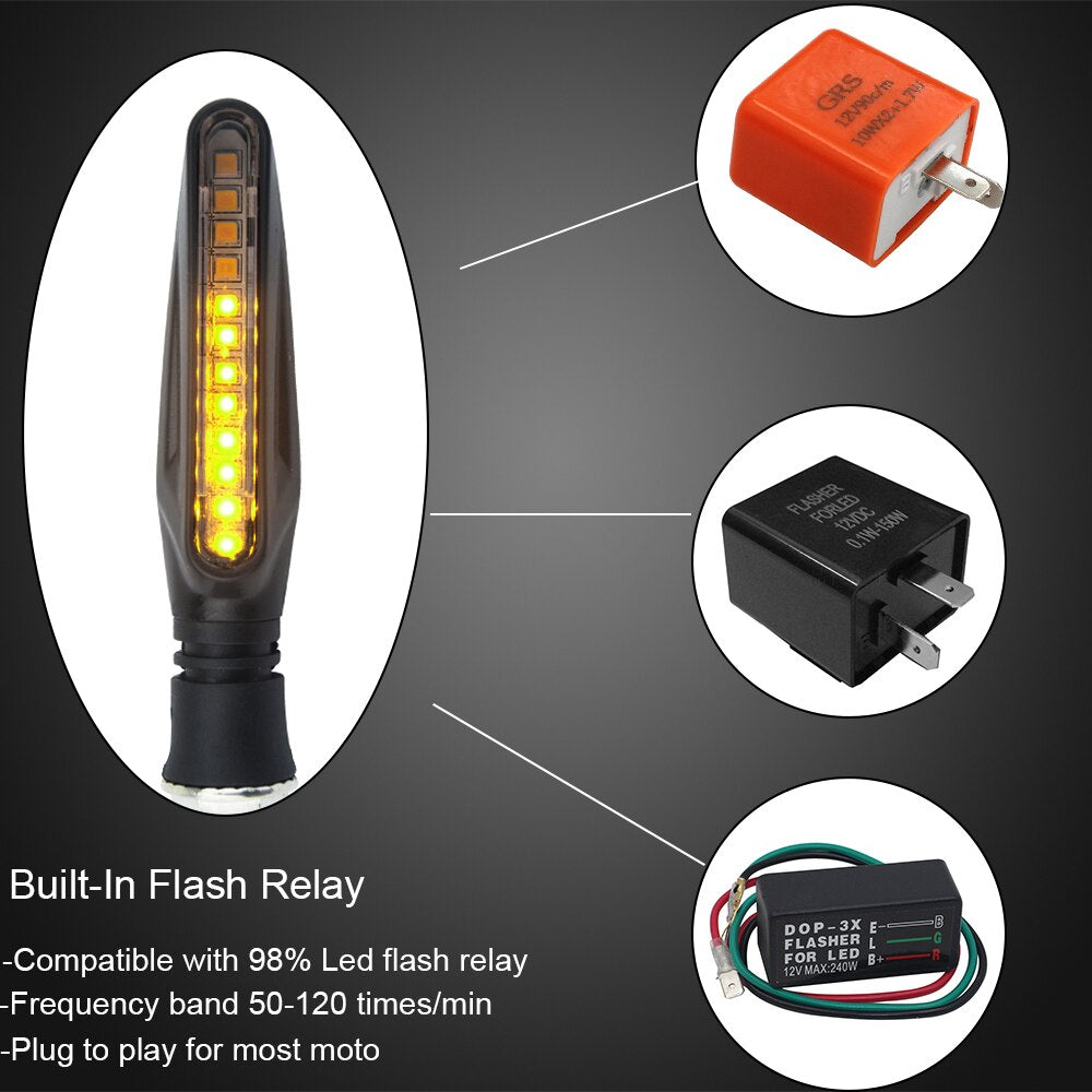 2PCS LED Motorcycle Turn Signals Light 12 SMD Tail Flasher Flowing Water Blinker IP68 Bendable Motorcycle Flashing Lights