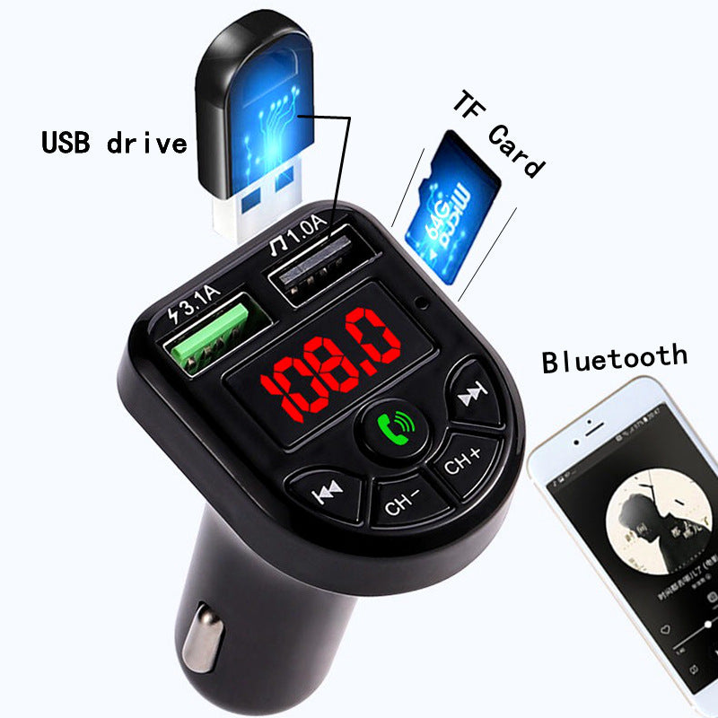 Car FM transmitter with USB drive, TF card, Bluetooth, digital display, ideal gift item