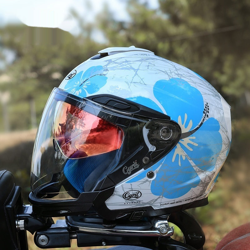 Summer Men's Motorcycle Half Three-quarter Helmet Men's All-season Double Visor