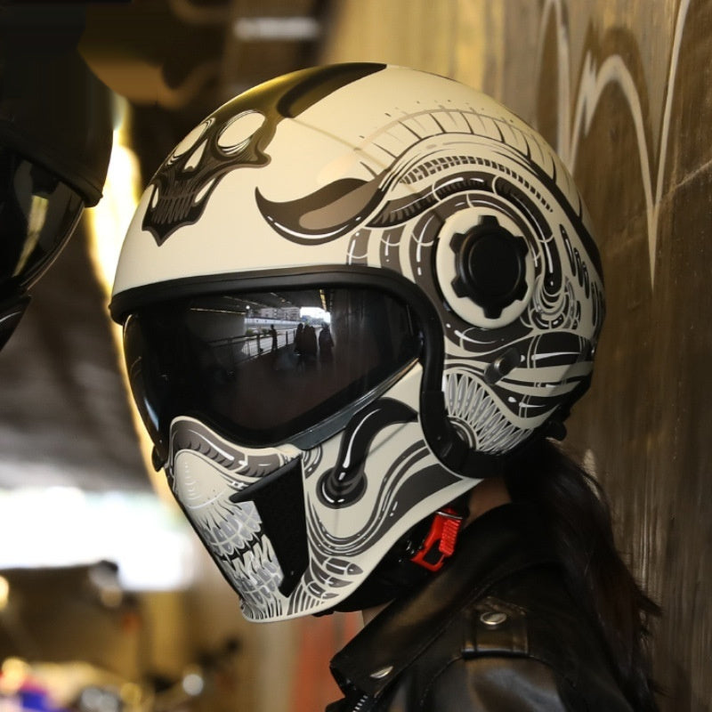 Black Warrior Motorcycle Retro Helmet