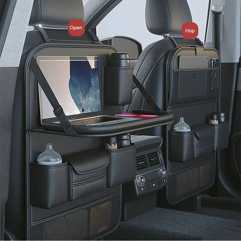 Car back seat organizer with foldable tray, laptop, cup holder, and storage pockets, sps street style
