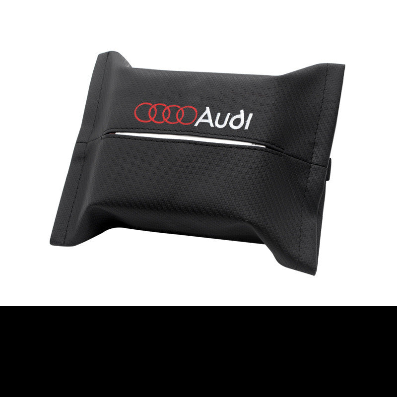 Black leather Audi car tissue holder with red and white logo, sps street style gift