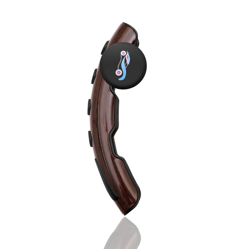 Curved brown massager with black handle, sps street style quality gift item on white background