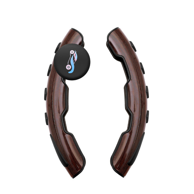 Wood grain car steering wheel handle cover with black accent and sps street style logo
