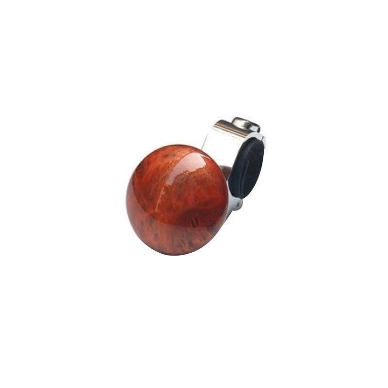 Glossy brown wood grain steering wheel knob with chrome clamp for quality street style accessories