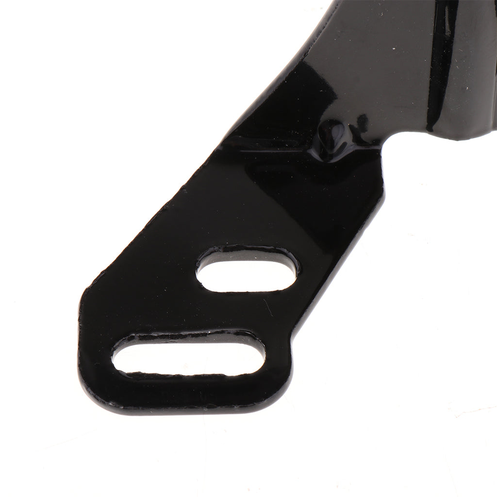 Glossy black metal bracket with two oval mounting holes, quality hardware part