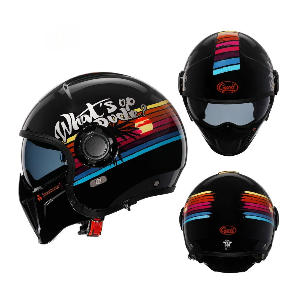 Black Warrior Motorcycle Retro Helmet