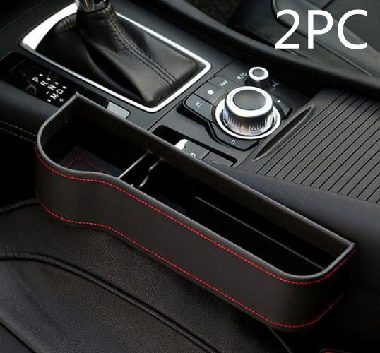 Car seat gap organizer with red stitching in vehicle interior, sps street style quality item