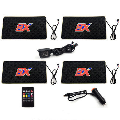 Set of four black textured car mats with red BX logo, remote control, and wiring, sps street style gift