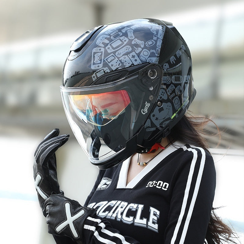 Summer Men's Motorcycle Half Three-quarter Helmet Men's All-season Double Visor