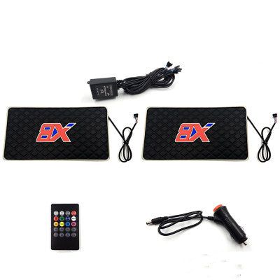 Pair of black BX car LED mats with remote control and power accessories, quality street style gift