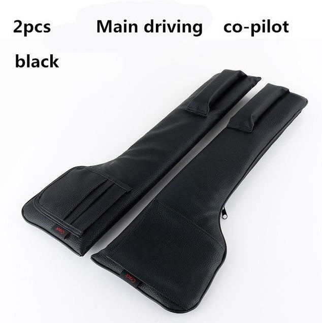 SPS street style black car seat gap filler set, main driver and co-pilot, 2 pieces on white background
