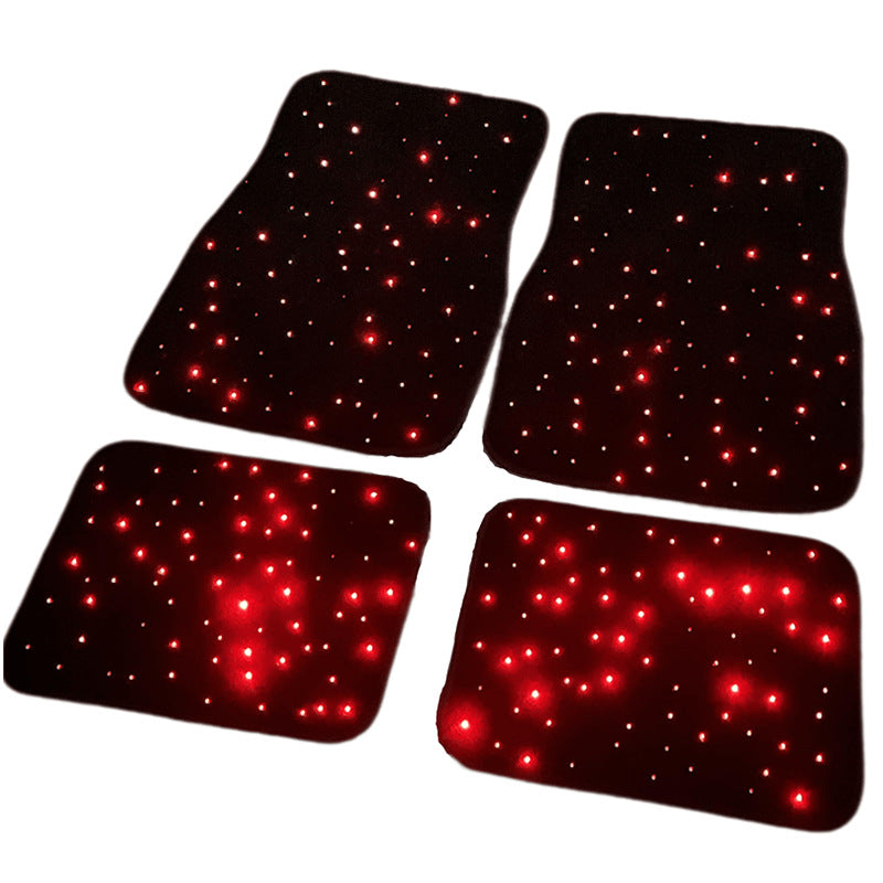 Set of black car floor mats with red LED star lights, sps street style accessory