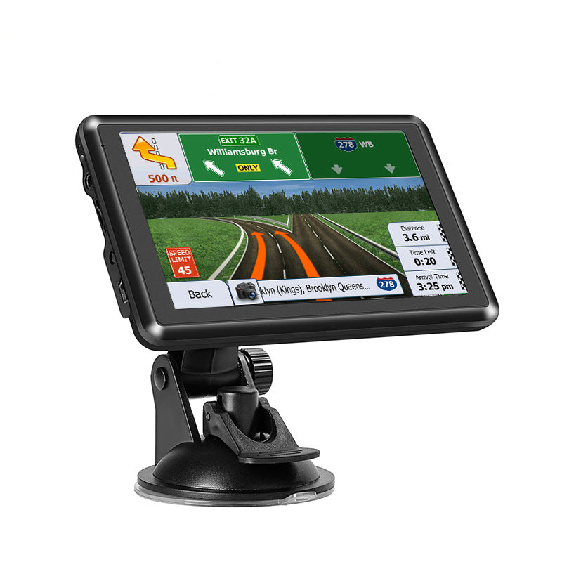 Car GPS navigation device on suction mount, turn-by-turn directions, sps street style
