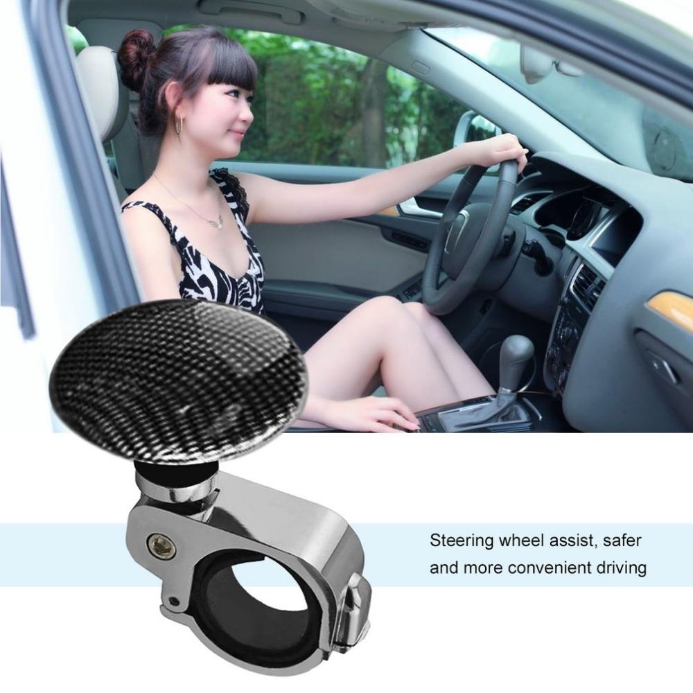 Woman driving car with steering wheel assist knob, sps street style quality useful item