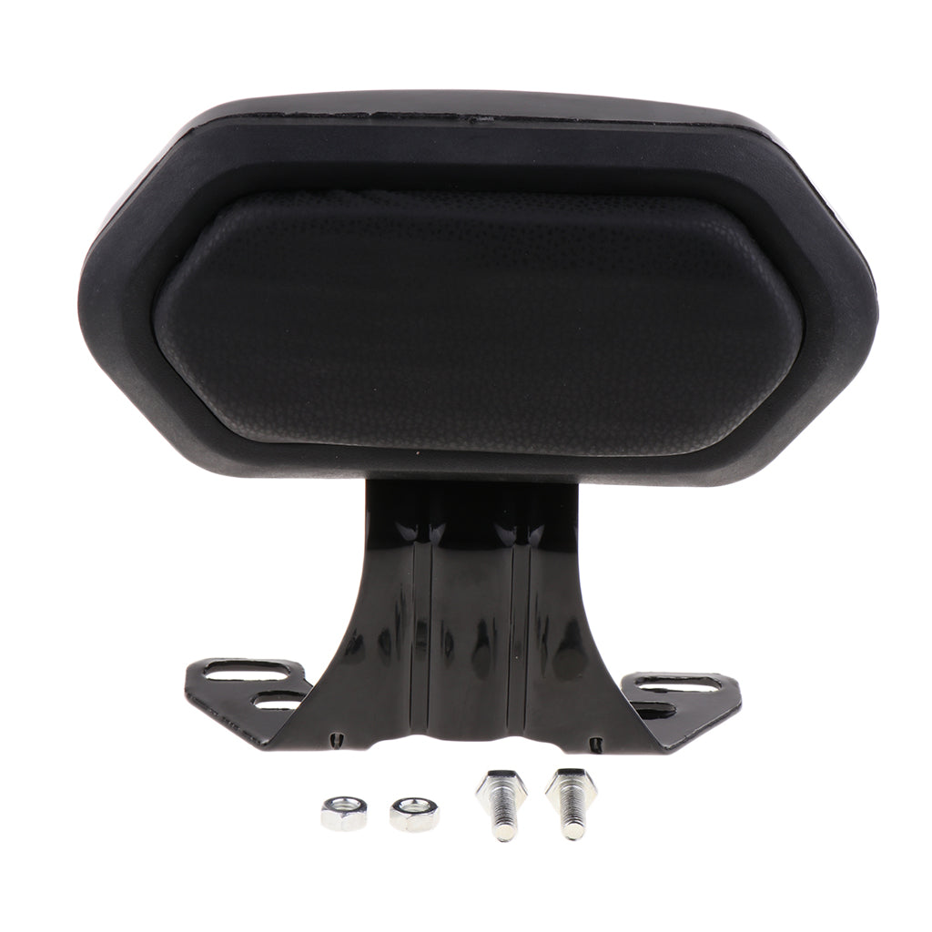Black motorcycle backrest with mounting bracket and hardware, sps street style accessory