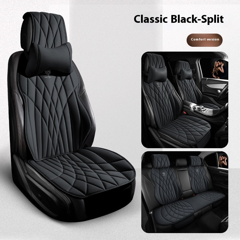 Classic black split car seat covers with quilted design, luxury interior accessory for quality gifts