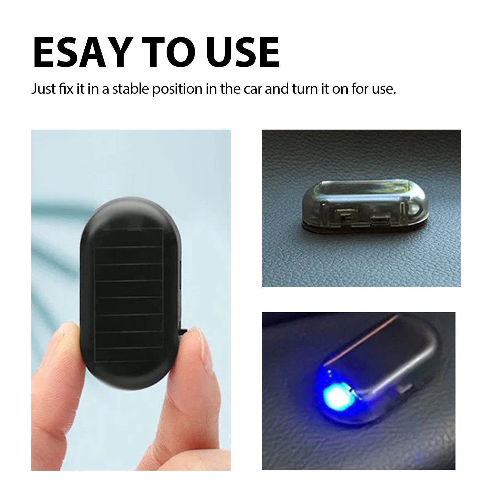 Easy to use compact car accessory, solar-powered with blue LED light, for quality gifts