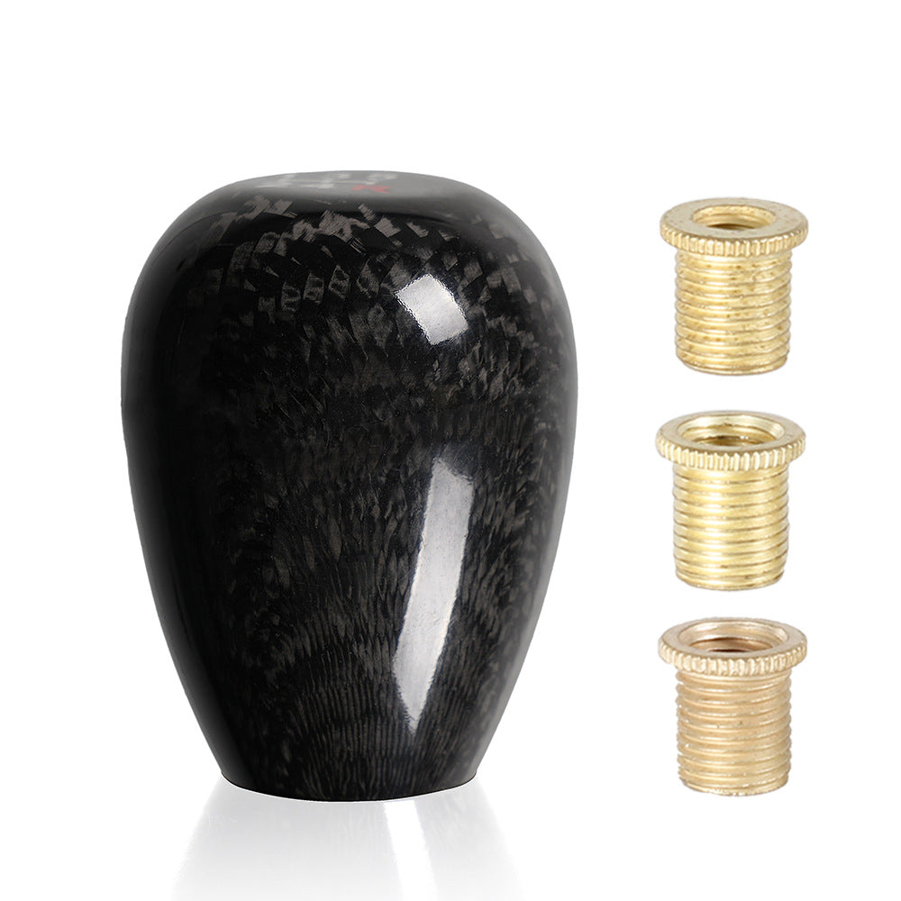 Glossy carbon fiber shift knob with three brass thread adapters, street style car accessory