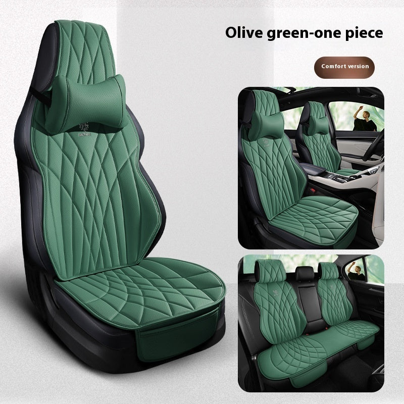 Olive green car seat cover comfort version, quilted design, luxury interior accessory