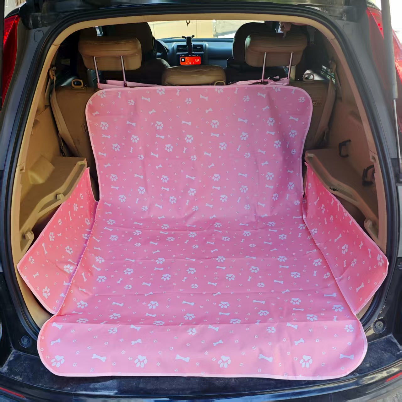 Pink pet car trunk cover with paw and bone pattern, quality gift from sps street style