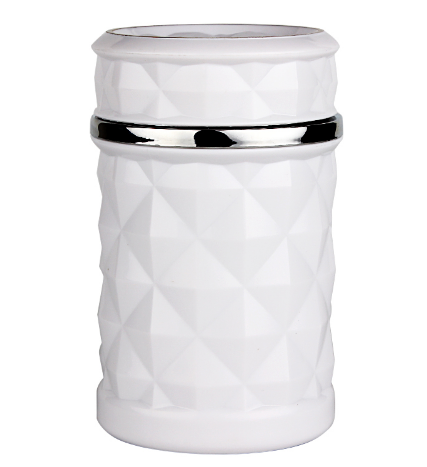 Modern white ceramic tumbler with geometric texture and silver accent, sps street style gift