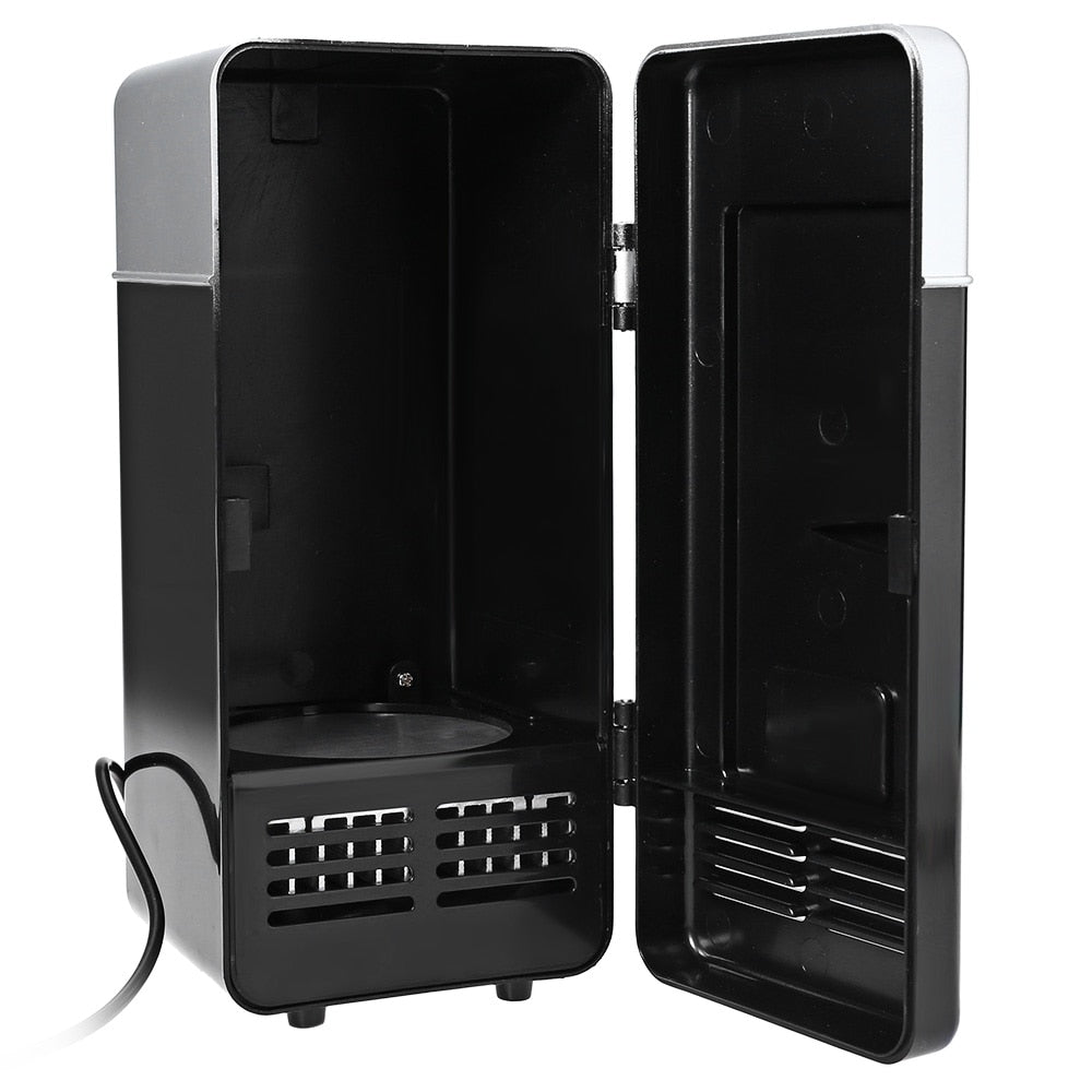 Mini black desktop fridge open door, modern design, useful home gift from sps street style