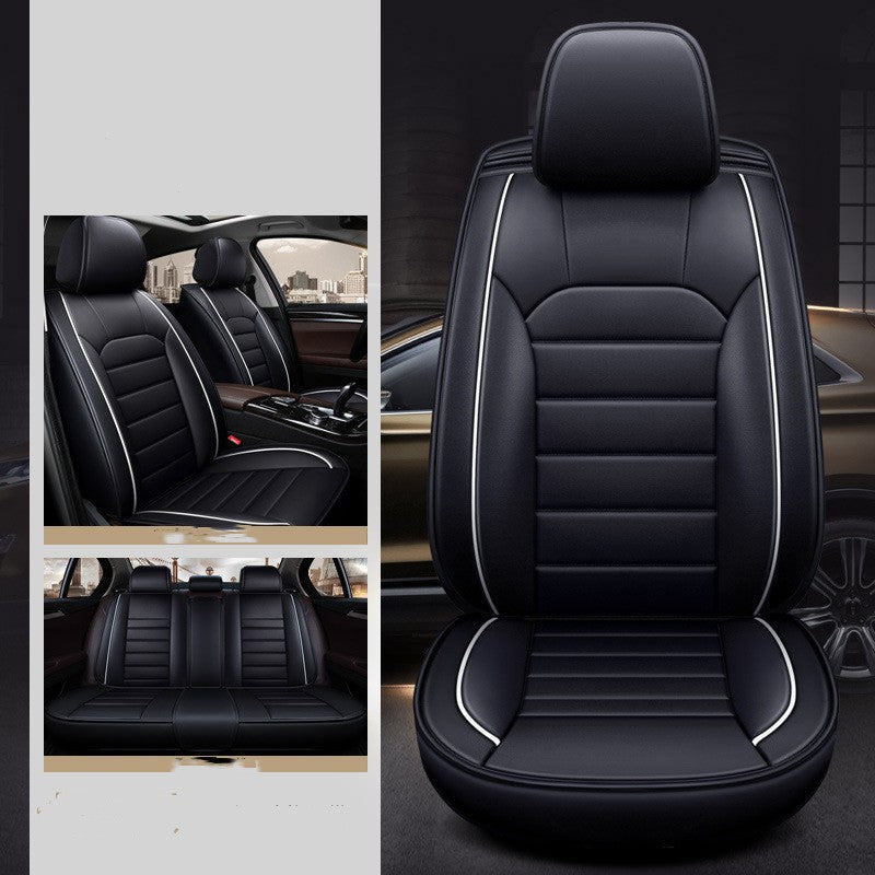 Sleek black car seat covers with white trim, premium quality, modern car interior accessory