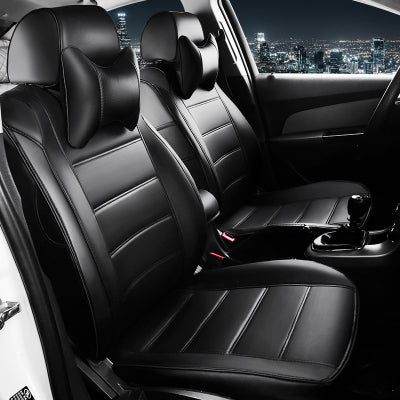 Luxury black leather car seat covers with headrest pillows, modern interior, sps street style