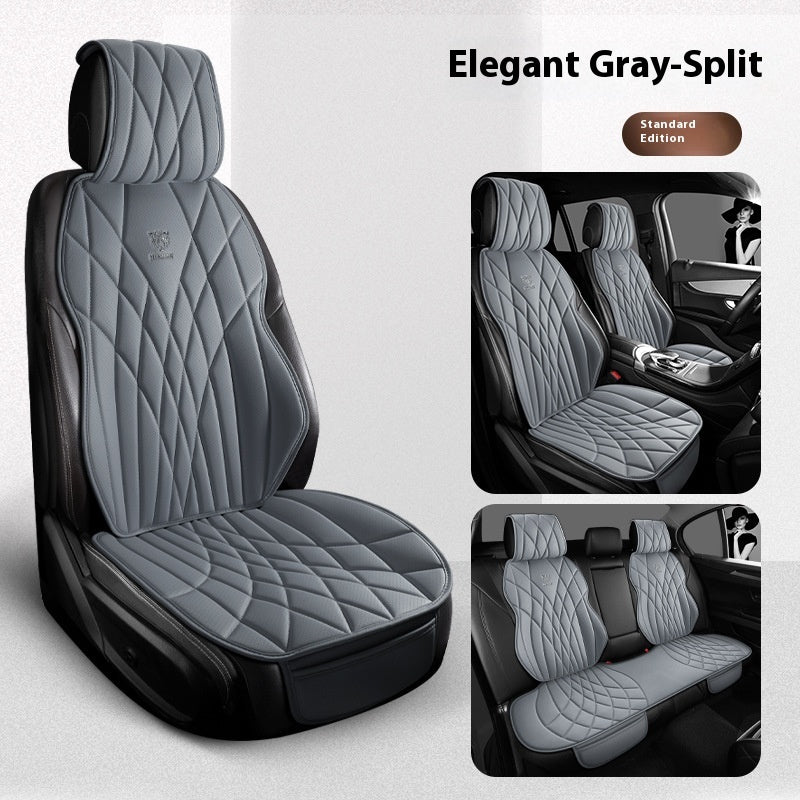 Elegant gray car seat covers with quilted pattern, showcased on car seats, sps street style