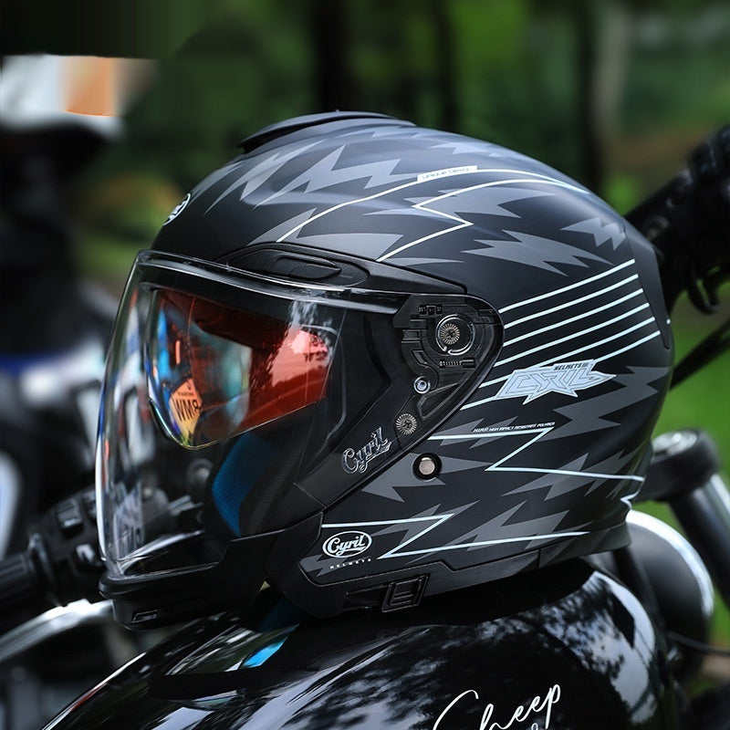 Summer Men's Motorcycle Half Three-quarter Helmet Men's All-season Double Visor