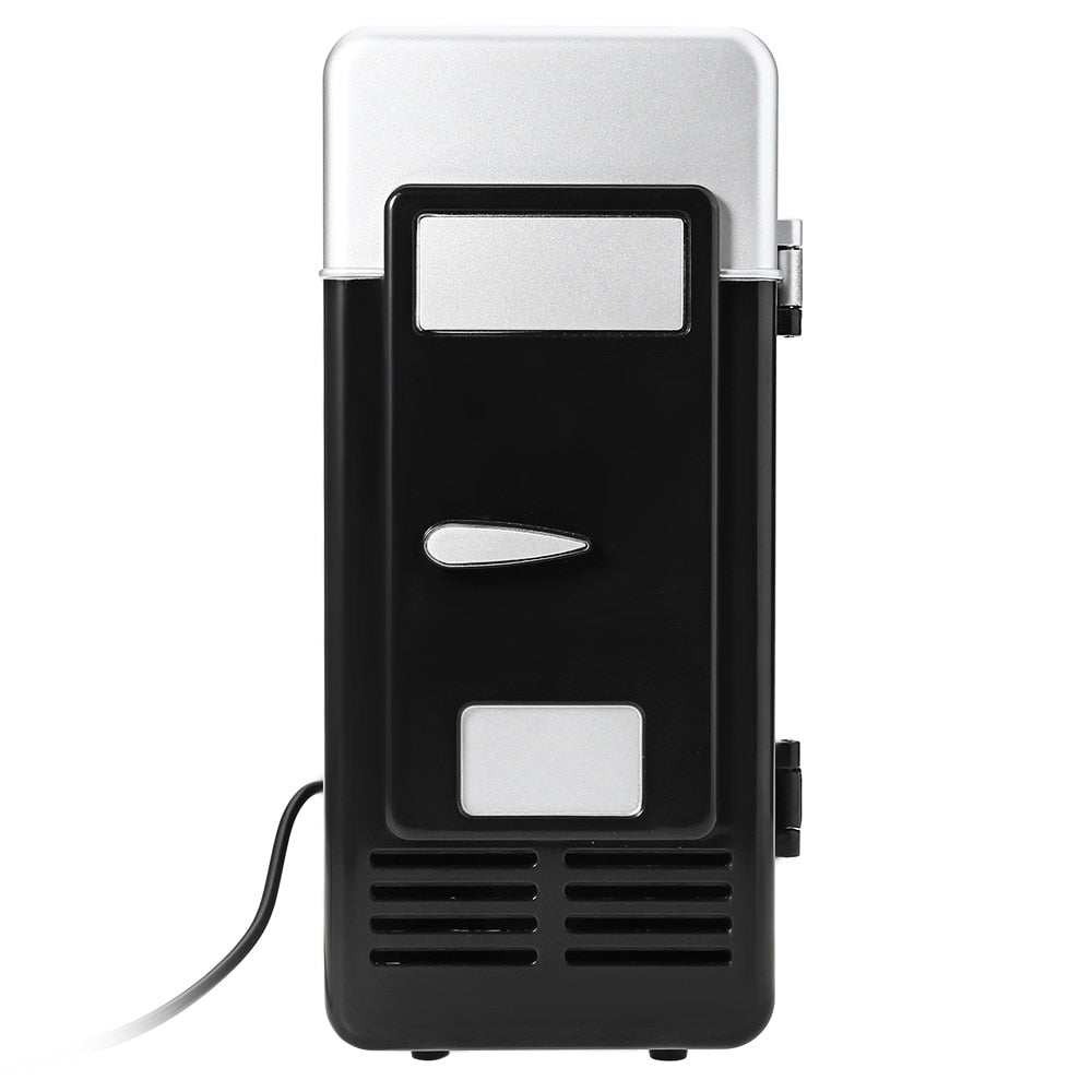 Black and silver mini fridge with USB power cable, quality useful gift, sps street style
