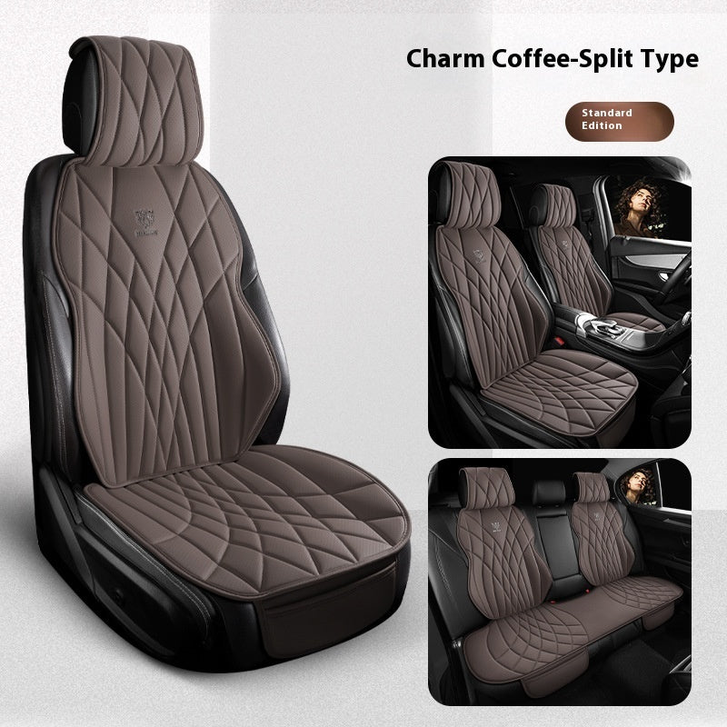 Premium brown quilted car seat covers, charm coffee-split type, luxury auto accessory