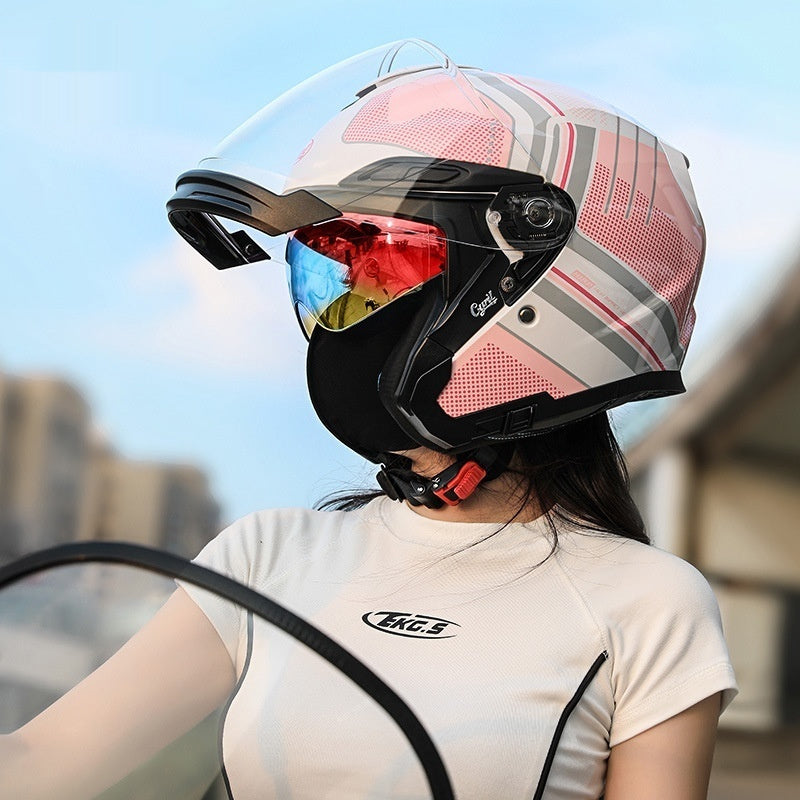 Summer Men's Motorcycle Half Three-quarter Helmet Men's All-season Double Visor