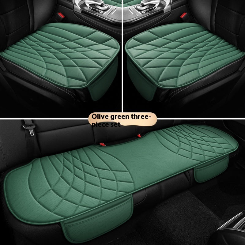 Olive green three-piece car seat cover set with quilted design, sps street style accessory
