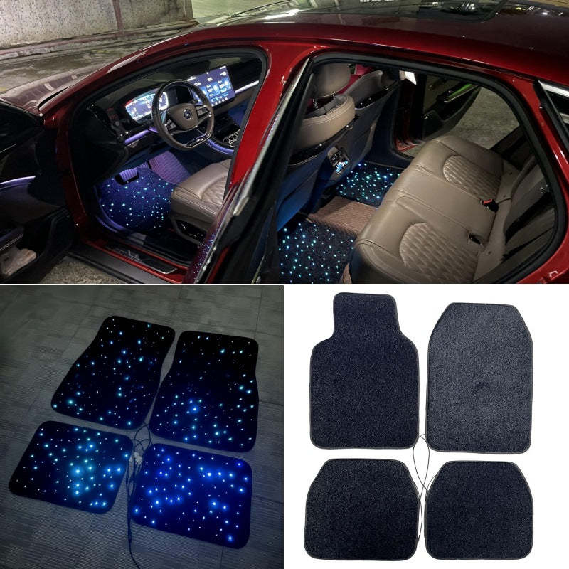LED car floor mats with starry lights in a red sedan, stylish auto interior accessory