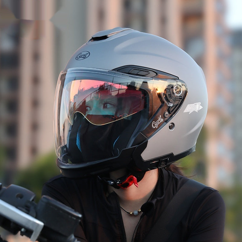 Summer Men's Motorcycle Half Three-quarter Helmet Men's All-season Double Visor