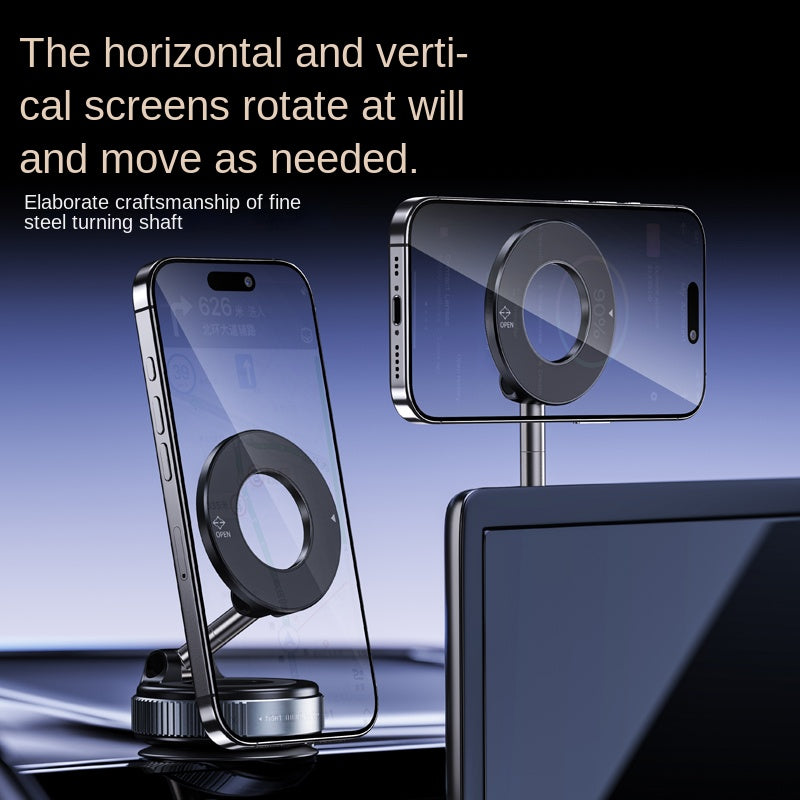 Magnetic phone holder with adjustable steel turning shaft, holding smartphone vertically and horizontally on a desk, quality gift from sps street style.