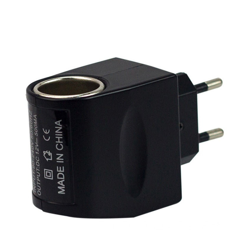 black plug adapter with EU prong and car cigarette lighter socket, quality useful gift