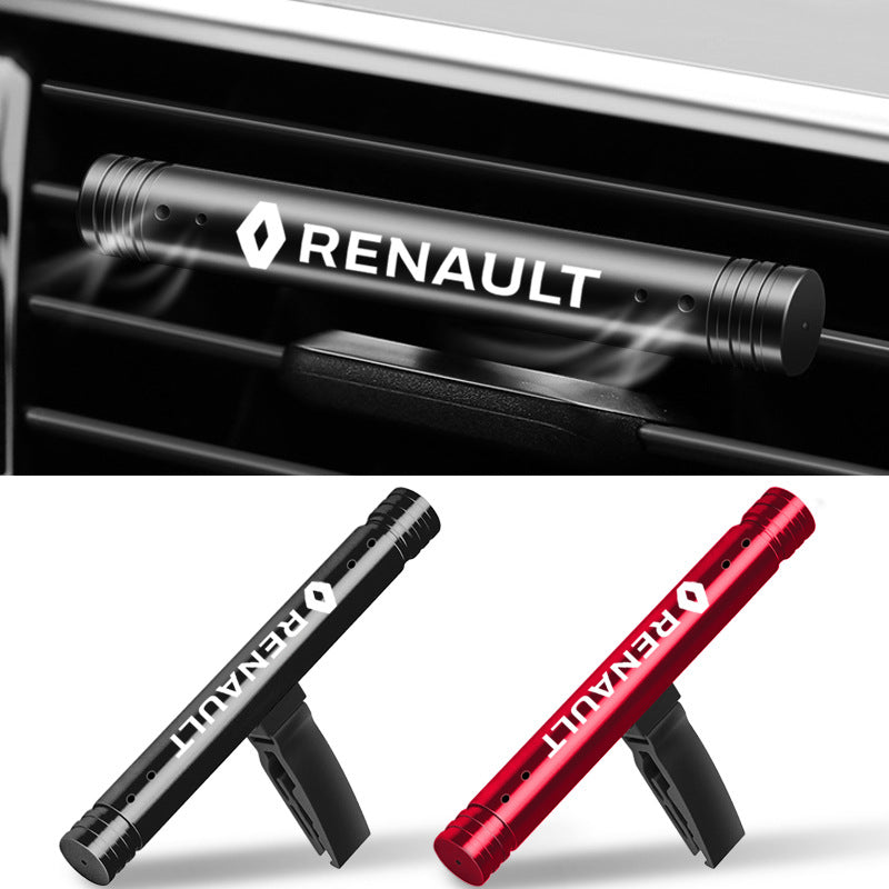 Renault branded car air fresheners in black and red, designed for dashboard air vents