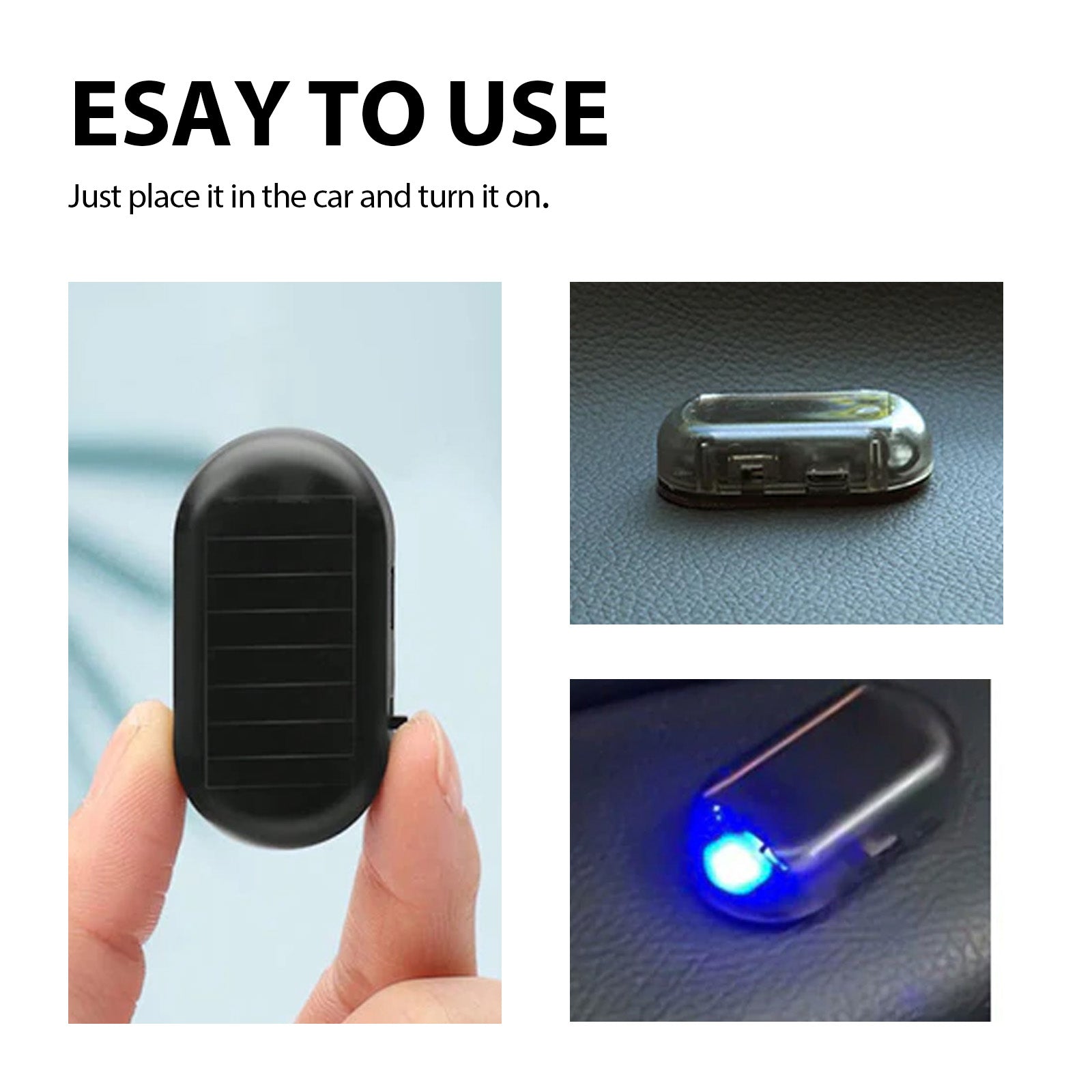 Compact solar-powered car gadget with easy use, bright blue LED, sps street style quality gift