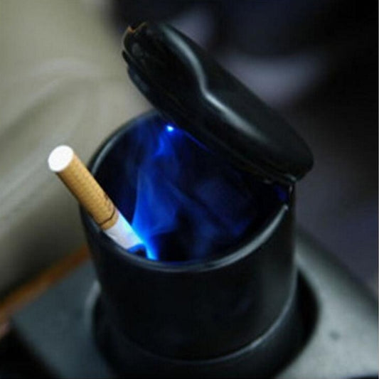 Car cup holder ashtray with blue LED light and cigarette, quality gift item, sps street style
