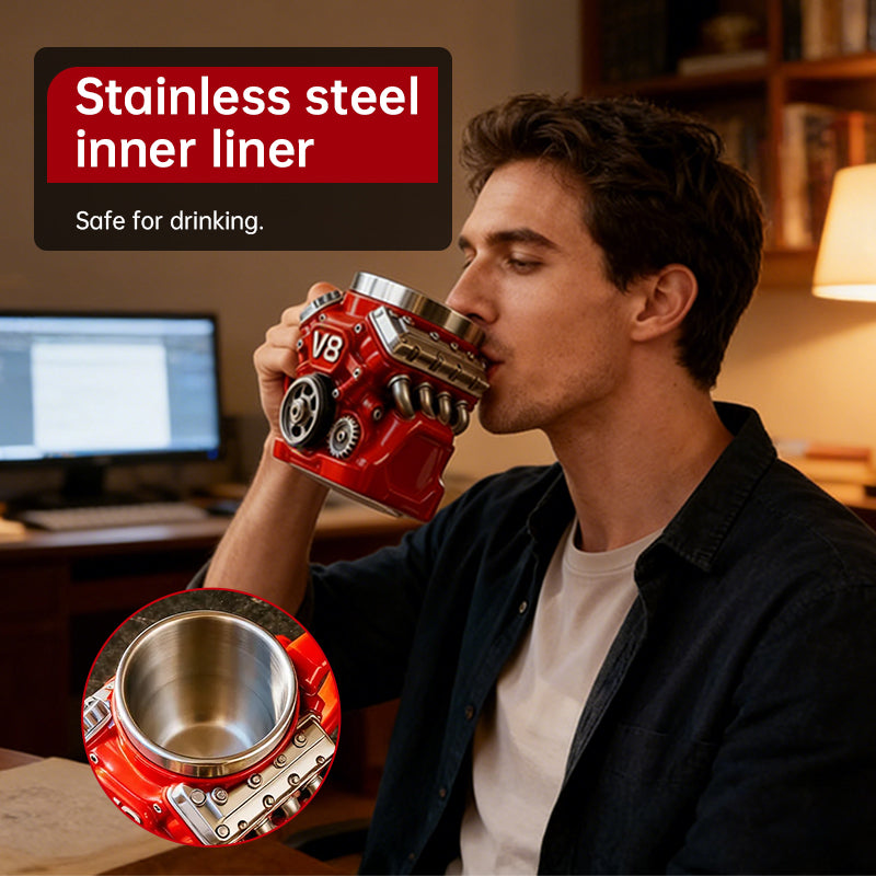 V8 Engine Mug | Stainless Steel Coffee Cup for Car Lovers